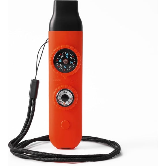 Emergency Survival Safety Whistle with Lanyard, Compass & Thermometer - 4-in-1 Outdoor Safety Whistle for Kids & Adults, Ideal for Hiking, Camping, Climbing, Kayaking & Boating