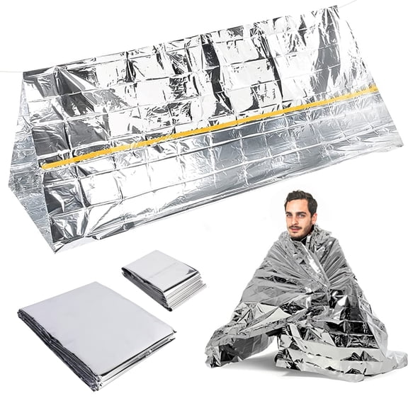 Emergency Survival Shelter Tent and Insulation Blanket, 1 Tent +2 Blankets, Raincoat Tube Tent, Survival Tarp, Survival Emergency Blankets for Hiking, Emergency Preparedness, Extreme Weather