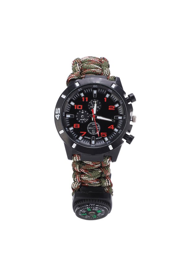 Emergency Survival Watch, Portable Whistle And Scraper Survival Wrist Watch For Man And Women For Travel For Emergency Survival Camouflage