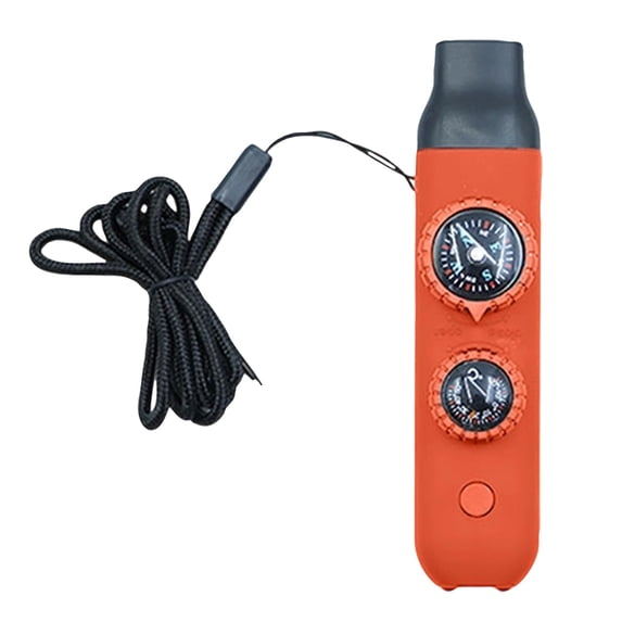 Emergency Survival Whistle 7-in-1 Multi-functional Safety Tool with Compass and LED Light for Outdoor Camping Hiking and Rescue Gear Orange
