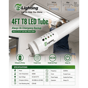 E2 Lighting EBBU Tube LED 18W 18W Equivalent Bright White Tubular Light Bulbs, Emergency
