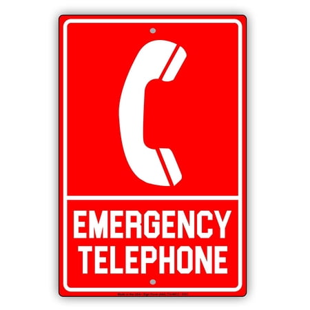 Emergency Telephone With Graphic Safety Alert Warning Notice Aluminum Metal Sign 8"x12" Plate