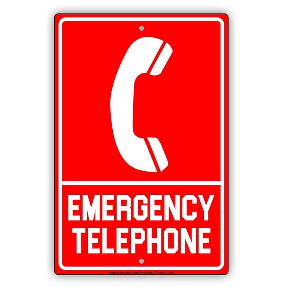 Emergency Telephone With Graphic Safety Alert Warning Notice Aluminum Metal Sign 8"x12" Plate