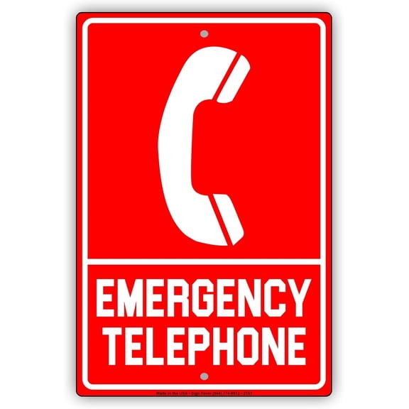 Emergency Telephone With Graphic Safety Alert Warning Notice Aluminum Metal Tin 8"x12" Sign Plate