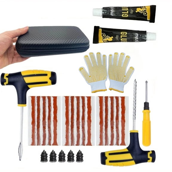Emergency Tire Repair Kit - Heavy-Duty Glue & Rubber Strips for Flat Puncture Fix on Cars/Trucks/RVs, On-the-Go Safety Solution