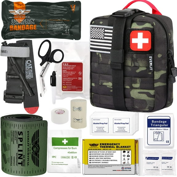 Emergency Trauma Kit, CAT GEN-7 Tourniquet 36" Splint, Military Combat Tactical IFAK for First Aid Response, Critical Wounds, Severe Bleeding Control