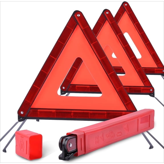 Emergency Triangles, Warning Triangles for Vehicles, Reflective Triangle, Safety Triangles with Case for Vehicles Breakdown, 3-Pack