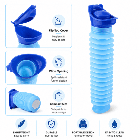 Emergency Urinal,Portable Mini Outdoor Camping Travel Shrinkable Personal Mobile Toilet Potty Pee Bottle for Kids and Male Female Adult (750 ML)