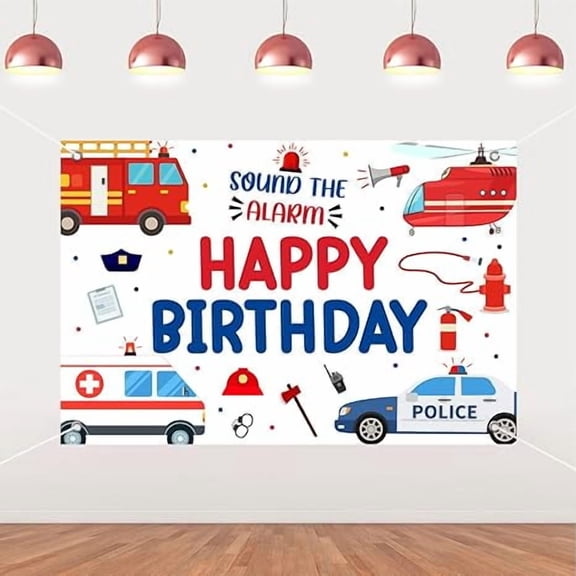 Emergency Vehicle Birthday Party Decorations, 5X3 ft Rescue First Responder Backdrop, Sound The Alarm Photography Background, Supply Team Transportation Birthday Party Supplies