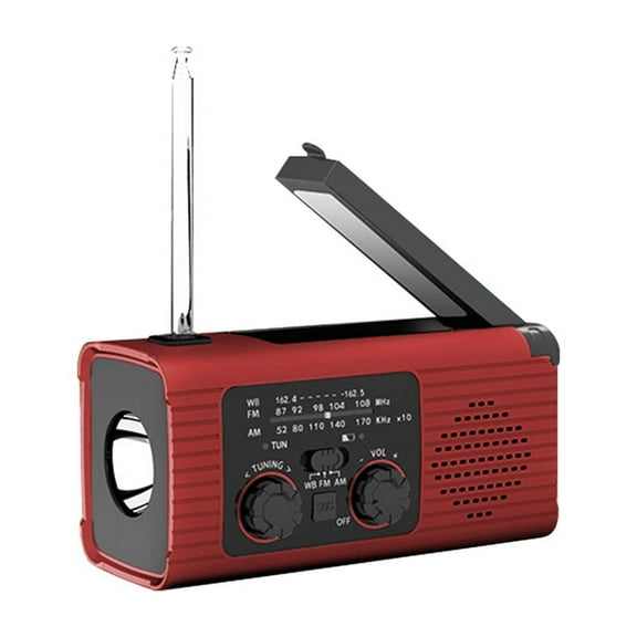 Emergency Weather Radio, 2000MAh Weather Alert Radio Solar Charging, Hand Crank & USB , AM/FM Radio Red