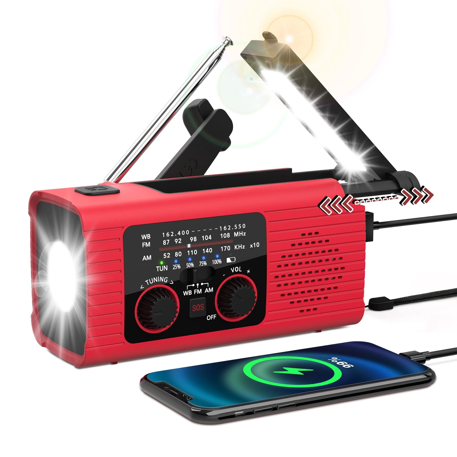 Emergency Weather Radio  4000mah Noaa Alert Solar Charging Hand Crank & Usb Charged Am/fm With Led Flashlight Reading Lamp Sos Alarm Headphone Jack For Outdoor Indoor