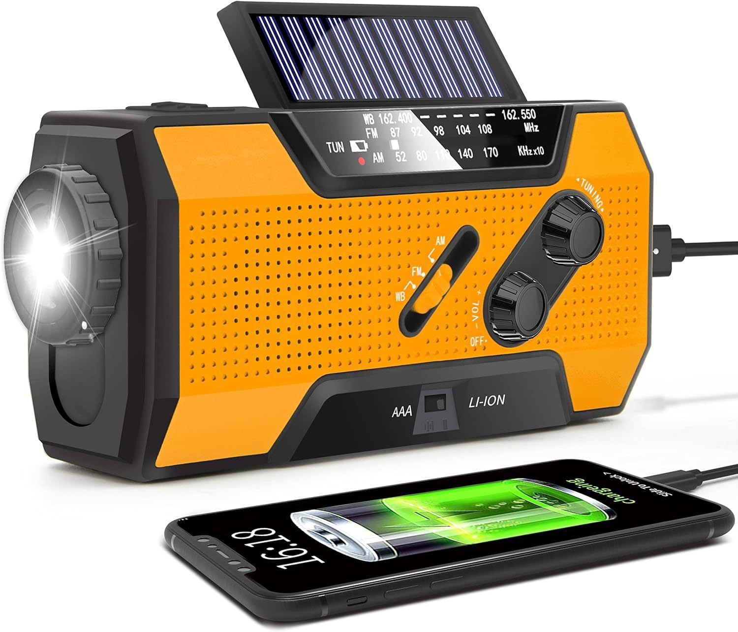 Emergency Weather Radio, 5000mAh Solar Hand Crank USB Charging Portable AM/FM/NOAA Radio, SOS Alarm & Flashlight for Indoor/Outdoor Emergencies