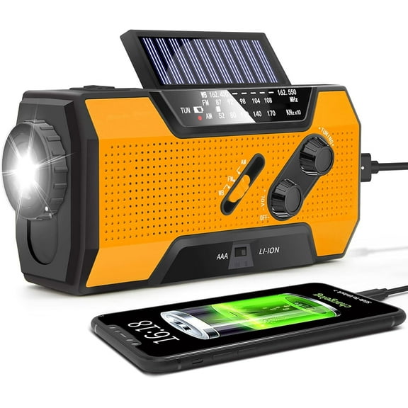 Emergency Weather Radio, 5000mAh Solar Hand Crank USB Charging Portable AM/FM/NOAA Radio, SOS Alarm & Flashlight for Indoor/Outdoor Emergencies