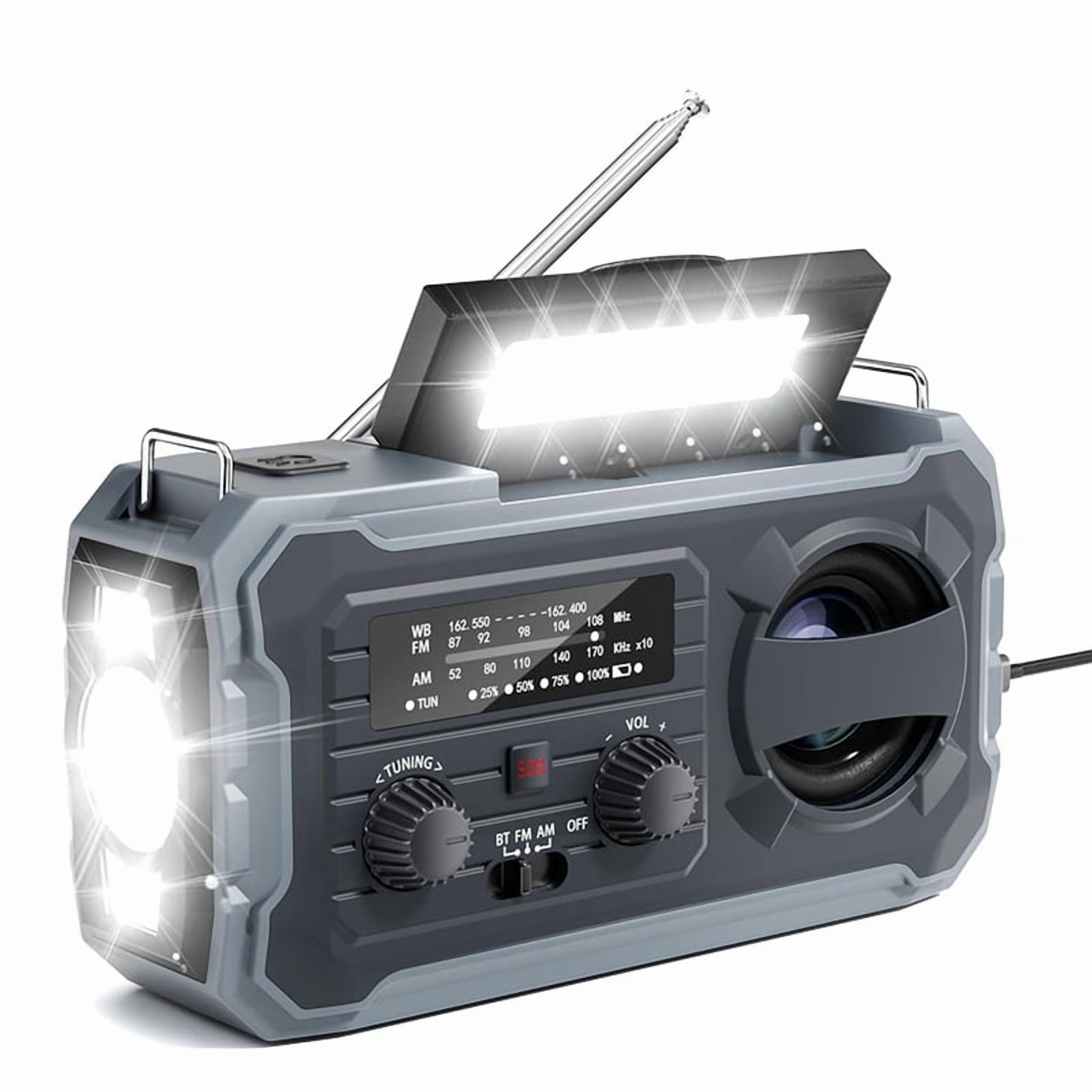 Emergency Weather Radio, 8000mAh Solar & Hand Crank Radio with AM/FM/NOAA, SOS Alarm, Phone Charger, for Outdoor & Home,1 * Radio,Grey