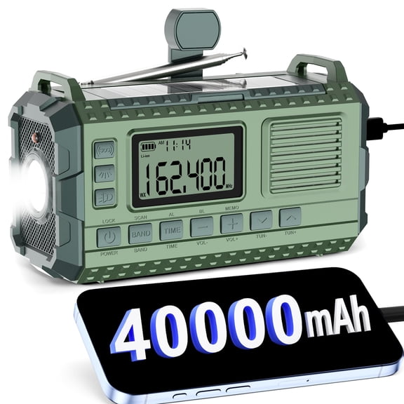 Emergency Weather Radio - Am/fm/noaa Hand Crank With 15w Fast Charge  40000mah Portable Solar Power Multi-function Flashlight & Sos Alarm For Outdoor Indoor Emergencies (green)