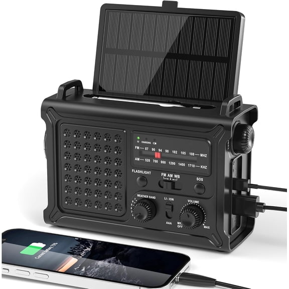 Emergency Weather Radio NOAA Alert with Battery Backup 12000mAh Hand Crank Solar, Radios Portable AM FM LED Flashlight Cell Phone Charger for Home Camping Survival Kit