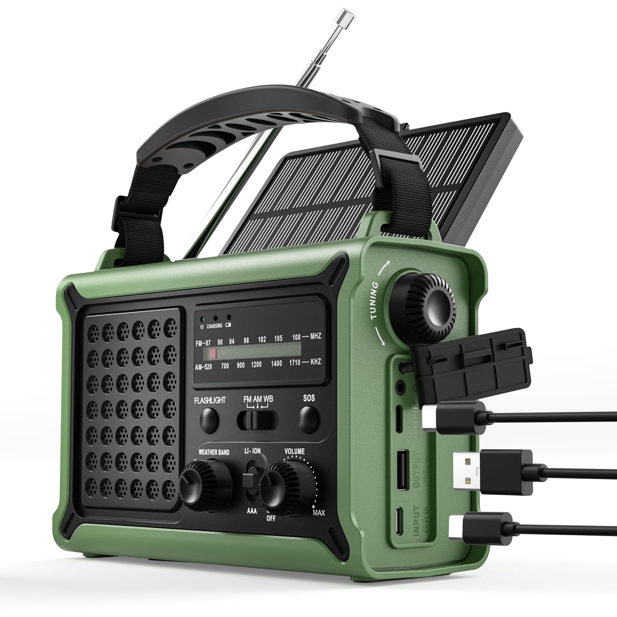 Emergency Weather Radio  Noaa Certified Solar Hand Crank 12000mah Operated Gear With Led Flashlight Reading Light & Sos Alarm For Power Outage Hurricane Camping