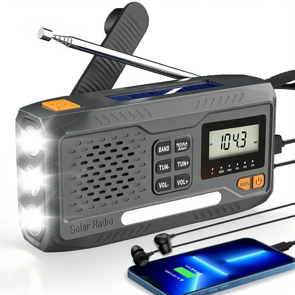 2000mAh/7400mWh Solar Emergency Radio, AM/FM/NOAA Weather Radio, Hand Crank Radio Flashlight Cell Phone Charger & Night Light for Home Supplies, with Digital Display & Battery Compartment, SOS Alarm