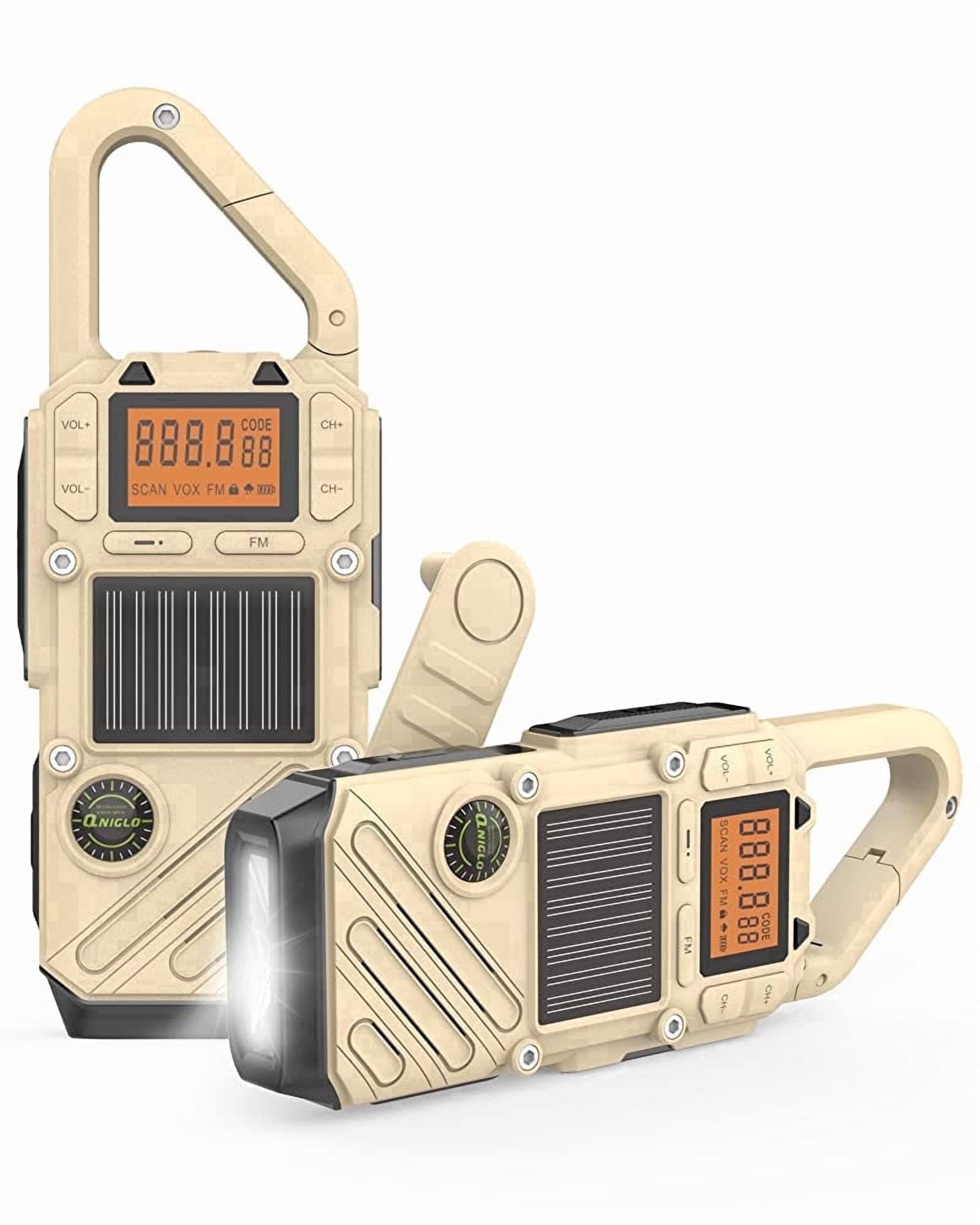 Solar Hand Crank Emergency Walkie Talkies, 3 Miles Long Range, NOAA Weather Alert 2 Way Radio, Rechargeable Power Bank, SOS Siren & LED Flashlight for Power Outages Disaster Survival