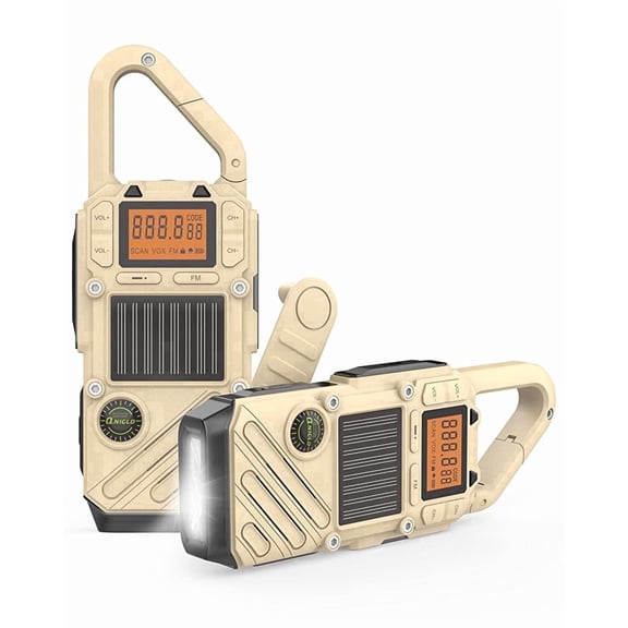 Solar Hand Crank Emergency Walkie Talkies, 3 Miles Long Range, NOAA Weather Alert 2 Way Radio, Rechargeable Power Bank, SOS Siren & LED Flashlight for Power Outages Disaster Survival