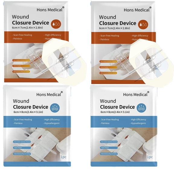 Emergency Wound Closure Strips - Butterfly Sutures for Surgical Laceration Repair, Strong Stitch Bandage for First Aid, Sterile Skin Closure Kit (4 Double & 2 Triple Buckles)