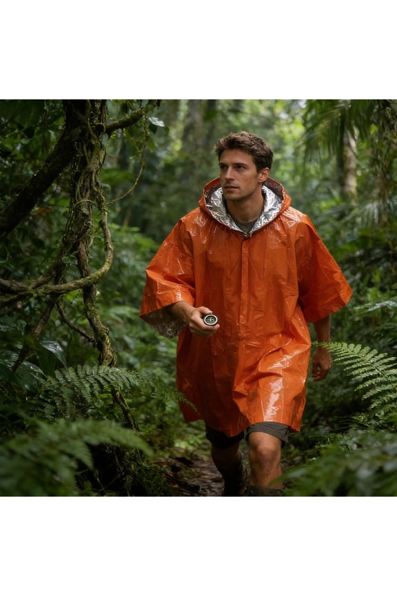 Emergency aluminum foil raincoat waterproof Pomkkxi lightweight survival rain cover windproof disposable outdoor camping hiking travel festival gear compact portable emergency protection cloak