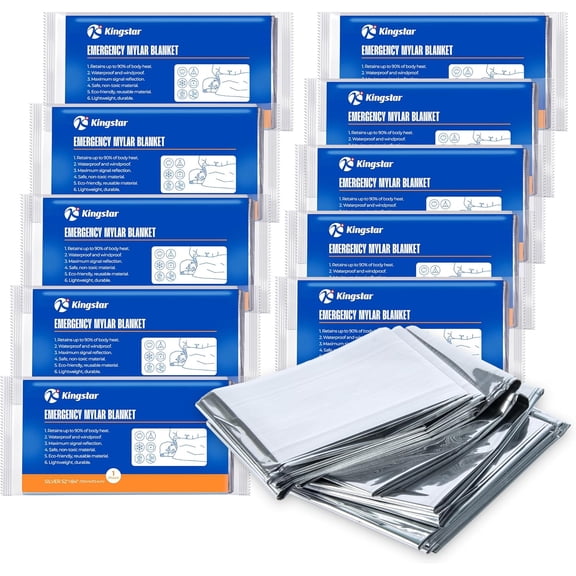 Emergency blanket 10 pack, 84 inches long 52 inches wide, bulk survival blanket, for disaster preparedness and homeless care, heavy duty reusable to retain body heat in extreme cold, essential in car