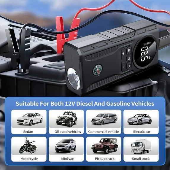 Emergency supply,Compressor Portable Inflator Air Display Tire Air Pump Car Bike 1000a Jump Portable Display Air Led Car Air Compressor Jump And With Led 8000mah 1000a Led Air