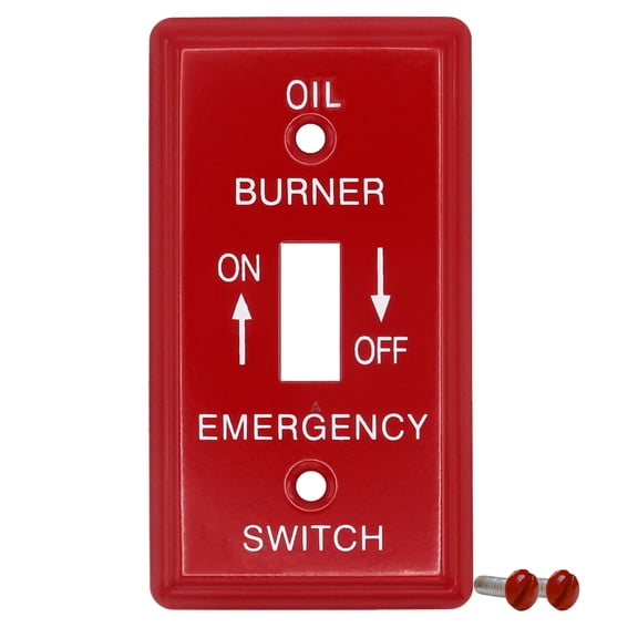 EmergencyOil Shut-offToggle SwitchWall Plate,1-Gang Utility Size,Heavy Duty,RedPaintedMetal, With WhiteSilk-ScreenedLettering,VeryNoticeable, Code Compliant, Light Switch Covers