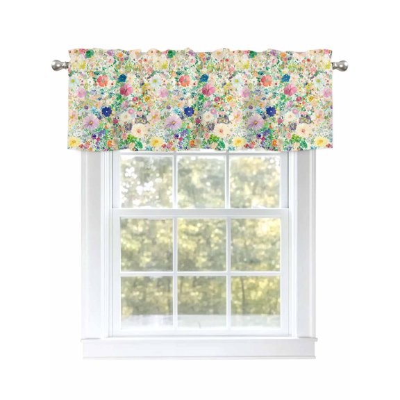 Emerging Blossoms Pattern Curtain Valances for Windows, Colorful Watercolor Floral Kitchen Valance Window Treatment, Light Filtering Block Curtains for Bathroom/Bedroom/Living Room 42'' x 12''