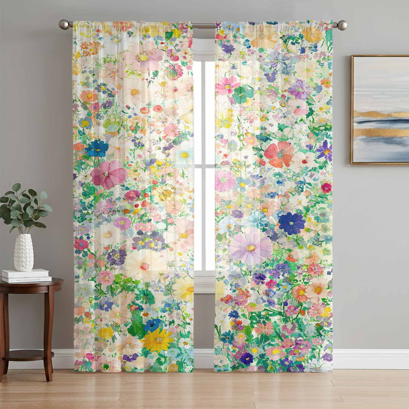 Emerging Blossoms Pattern Sheer Curtains 72 Inch Length 2 Panels Set ...
