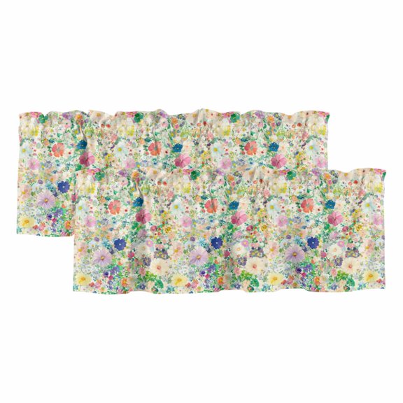 Emerging Blossoms Pattern Valances for Windows, Decorative Rod Pocket Window Valance Curtains, Colorful Watercolor Floral Curtain Drapes for Kitchen/Bathroom/Living Room, 2 Panels, 42" W x 12" L
