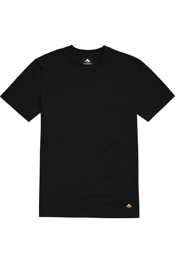 Men's T-Shirt Embroidered Micro Triangle Logo Short Sleeve Crewneck Tee (Small, Black)