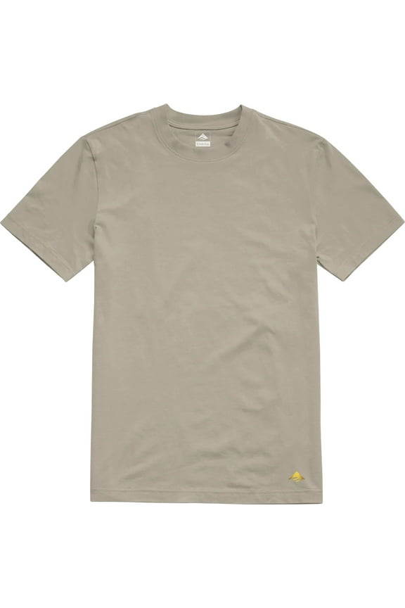 Men's T-Shirt Embroidered Micro Triangle Logo Short Sleeve Crewneck Tee (Small, Sand)