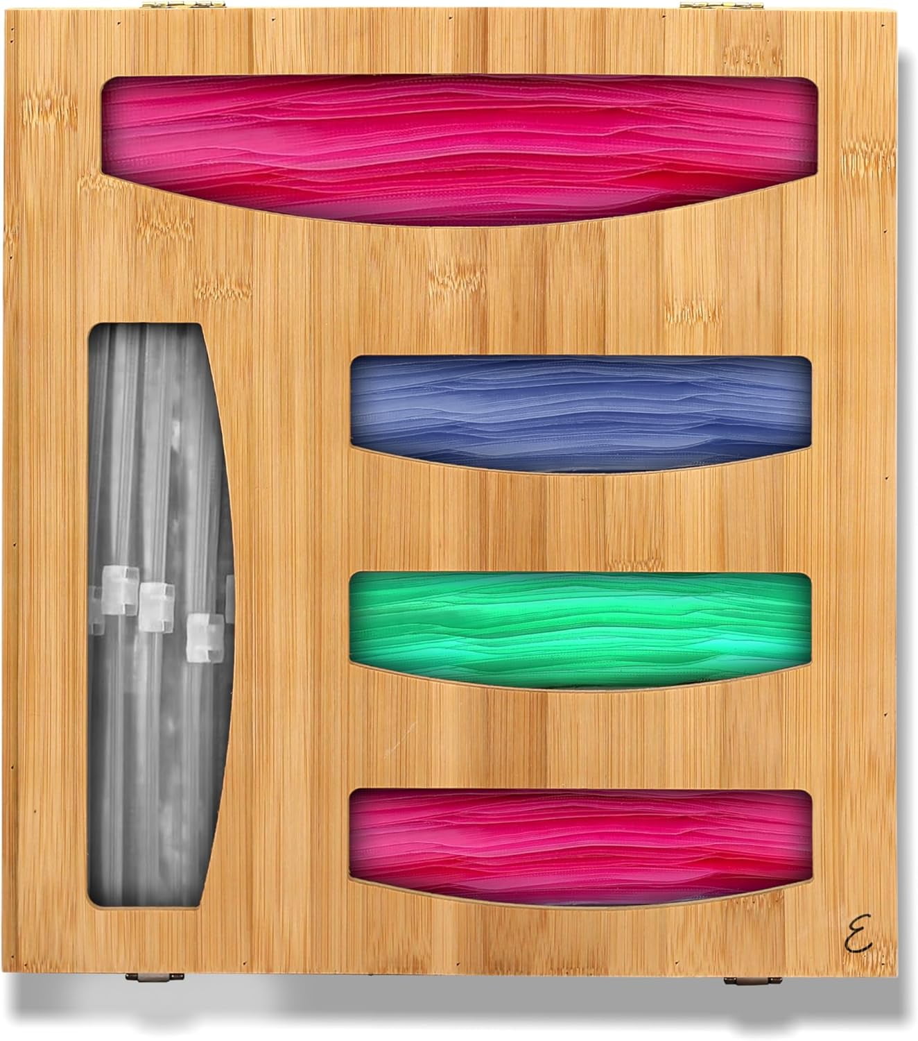 Emeril Lagasse Bamboo Bag Storage Organizer – 5-Compartment Food Storage Bag Holder for Kitchen Drawers & Countertops – Durable Bamboo, Universal Fit for Slider & Zipper Bags
