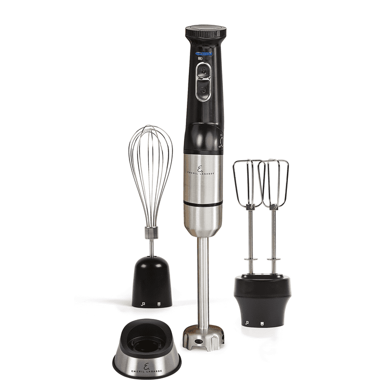 Emeril Lagasse Blender & Beyond Plus Cordless Rechargeable Immersion Blender with Variable Speed, Double Beater, Black with Stainless Steel
