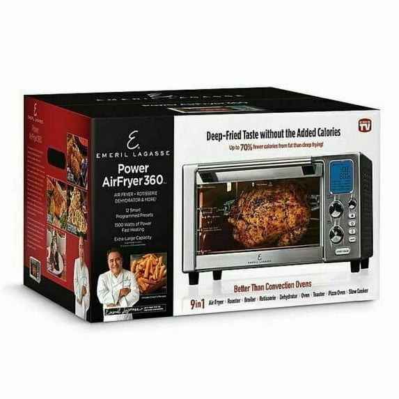 Emeril Lagasse Everyday 360 Stainless Steel Air Fryer, 360° Quick Cook Technology, XL capacity, 9-in-1, 12 Pre-Set Cooking Functions including Bake, Rotisserie, Broil, Pizza, Slow Cook, Toaster