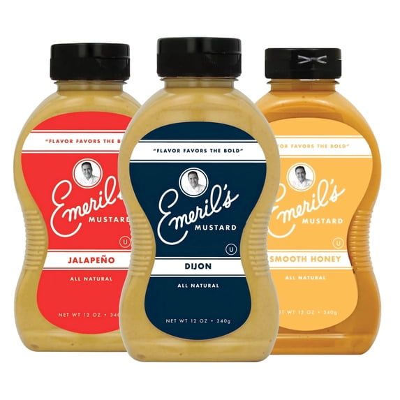 Emeril Lagasse Gourmet Mustard - Dijon, Jalapeño, Smooth Honey, Deli Style, Kicked Up Horseradish - 12 oz Premium All Natural Mustard Sauce