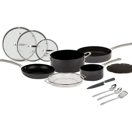 Emeril Lagasse Kitchen Cookware, Forever Pans, Pots and Pans Set with Lids, Hard-Anodized Nonstick, Black, 13 Piece Set