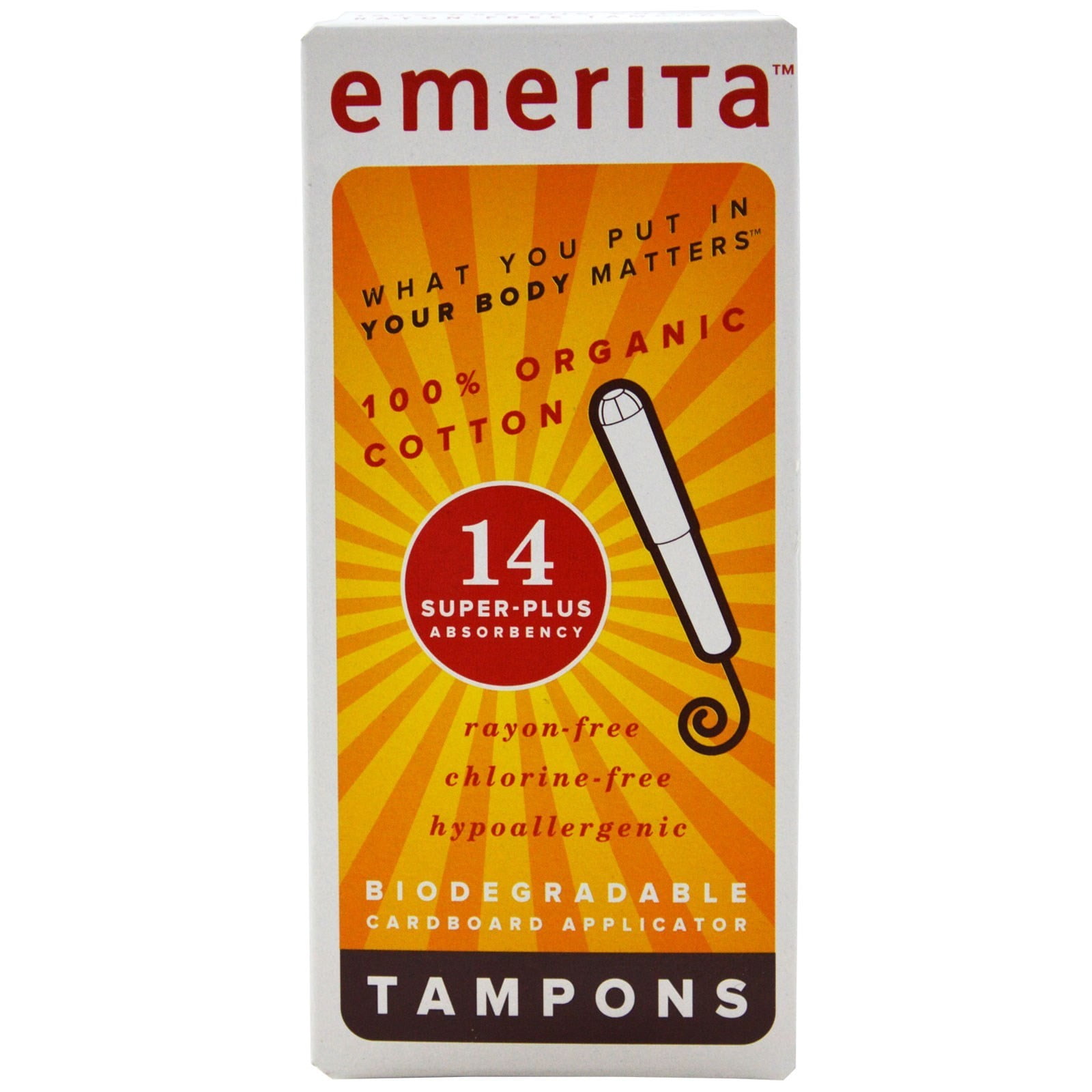 Emerita Organic Cotton Tampons, Super Plus, 14 Ct
