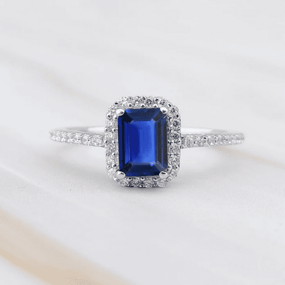 Emerlad Cut Blue Sapphire Ring in 925 Sterling Silver - Anniversary & Wedding Ring - Promise Ring for her