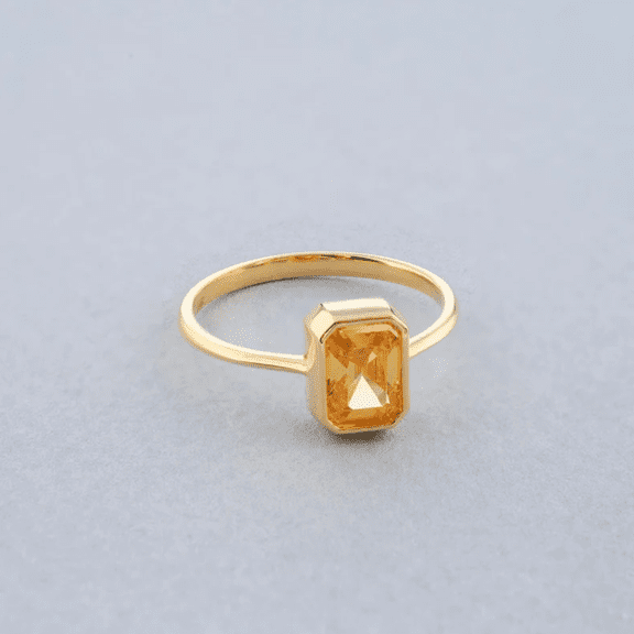 Emerlad Cut Yellow Topaz Solitaire Ring in 14k Yellow Gold Vermeil - Engagement Proposal Ring For Her