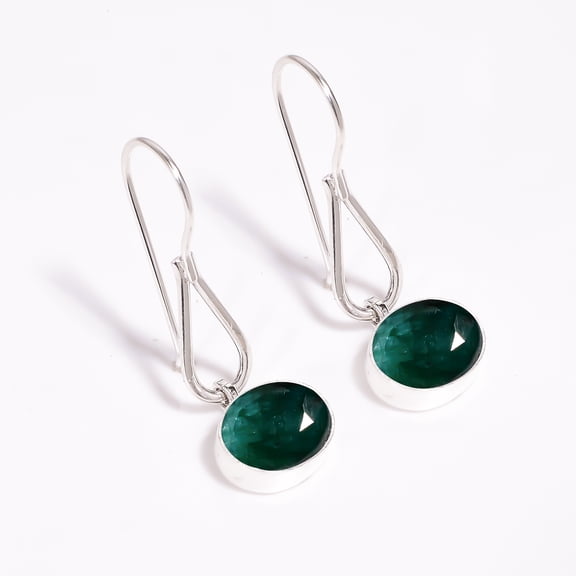 Emerlad - Dyed Quartz 925 Sterling Silver Earring 1.75" Emerald Earring, Green Earring