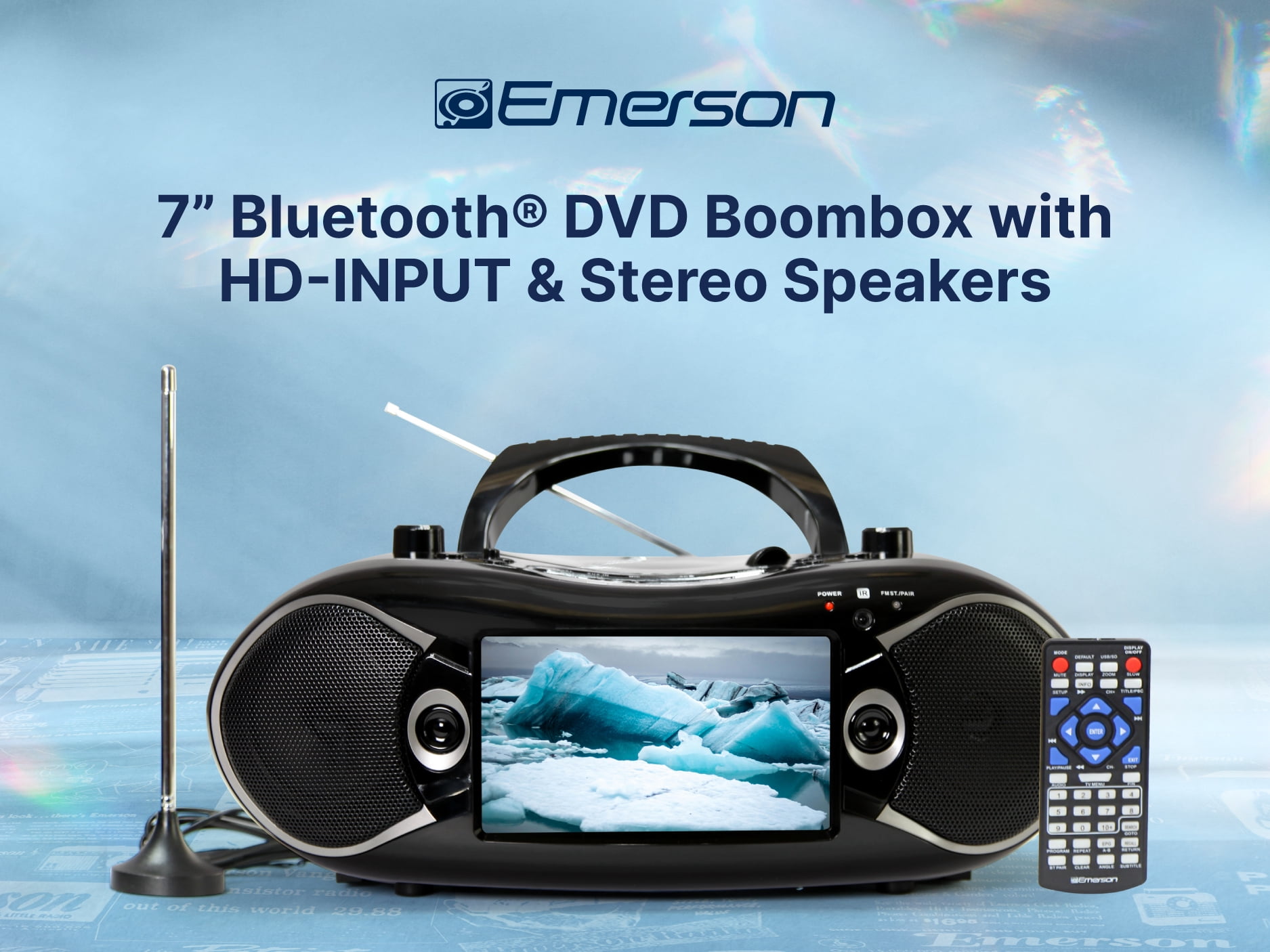 Emerson 7" Bluetooth DVD Boombox with AMFM Radio & Digital TV