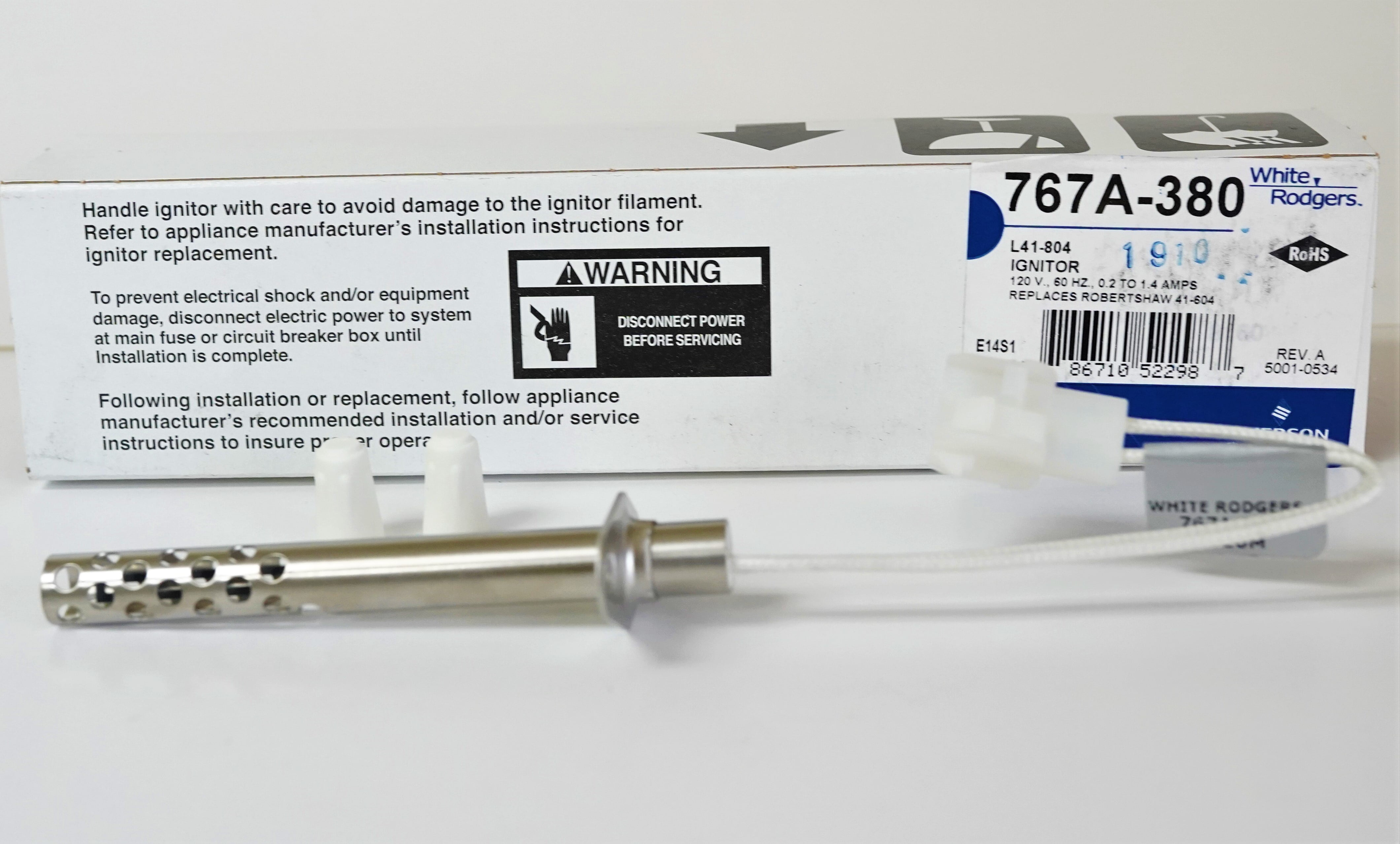 (Price/Each)White-Rodgers 767A-380 Hot Surface Mini Ignitor With 6.125" Leads