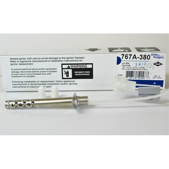 (Price/Each)White-Rodgers 767A-380 Hot Surface Mini Ignitor With 6.125" Leads
