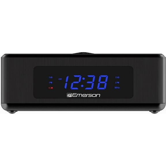 Emerson AM/FM Dual Alarm Clock Radio with 0.6" Blue LED Display, 4-Level dimmer, and Wake to Radio/Buzzer Alarm, Black - CK2023