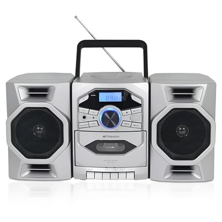Emerson Boombox with CD & Cassette Player | Digital AM FM Portable Radio MP3, AUX, Mic Input | Portable Stereo System For Home, Indoor, Outdoor | Loud Big Speakers