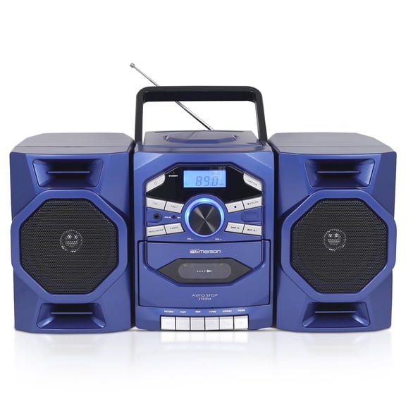 Emerson Boombox with CD & Cassette Player | Digital AM FM Portable Radio MP3, AUX, Mic Input | Portable Stereo System For Home, Indoor, Outdoor | Loud Big Speakers