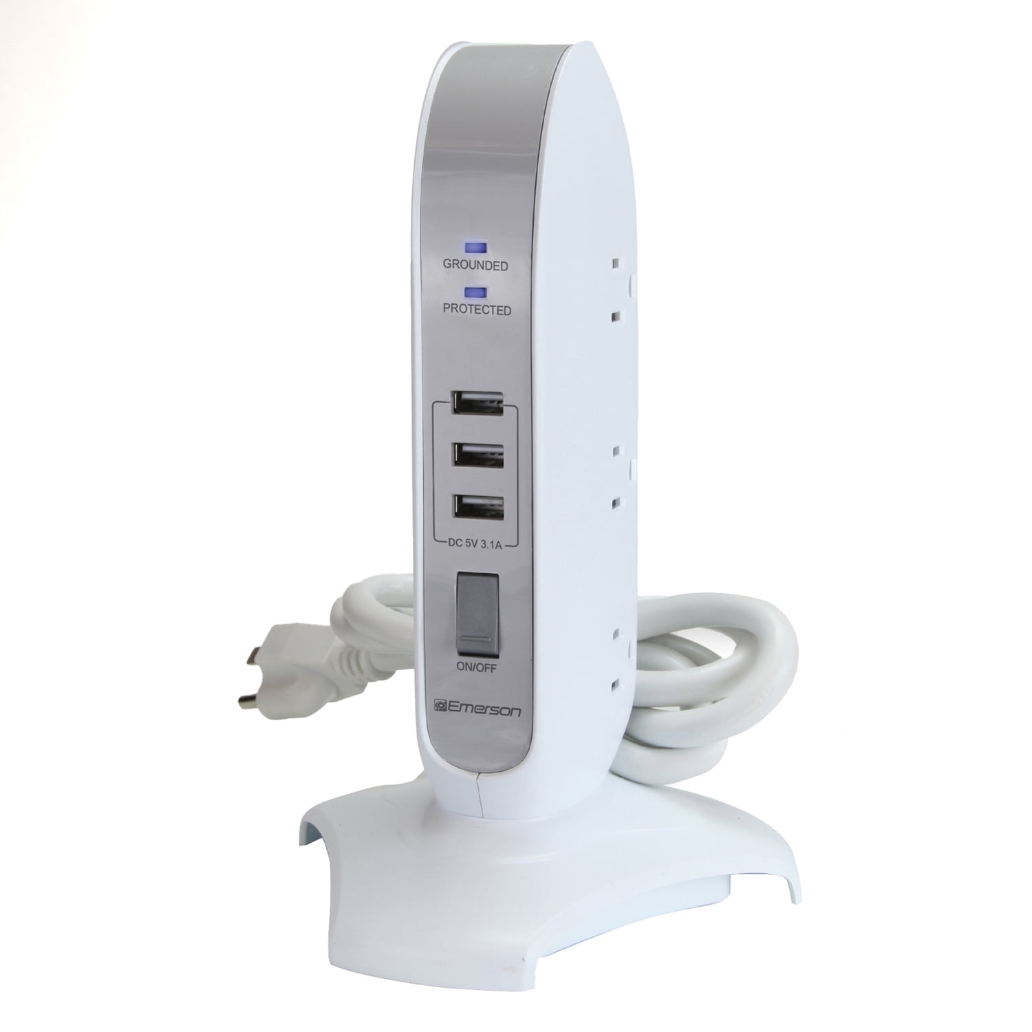 Emerson White Octagon Power Strip Tower with USB Ports